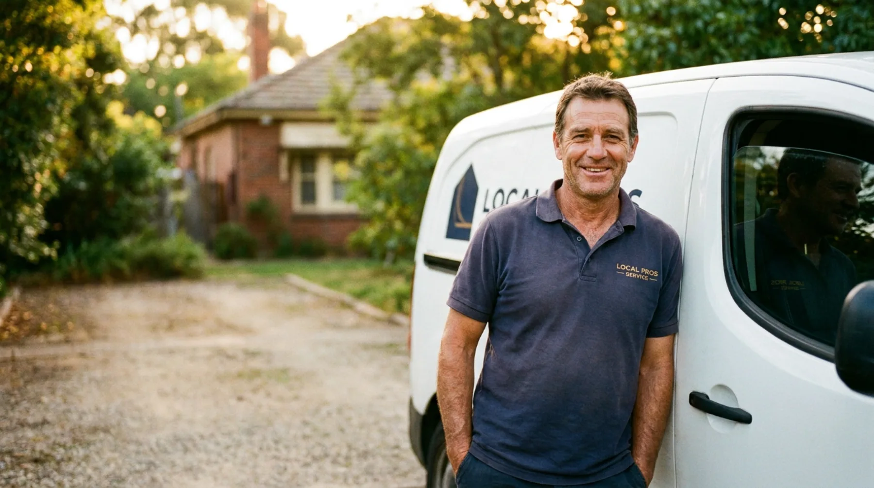 A home-service business owner beside their service van